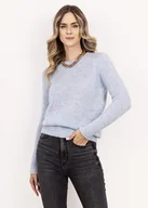 Swetry damskie - Klasyczny sweter półgolf - SWE324 błękit MKM - miniaturka - grafika 1