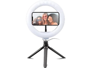 Uchwyt z lampą LED Ring SBS Tripod Selfie 20cm TESELFIERINGCLIP Czarny - Selfie stick - miniaturka - grafika 1