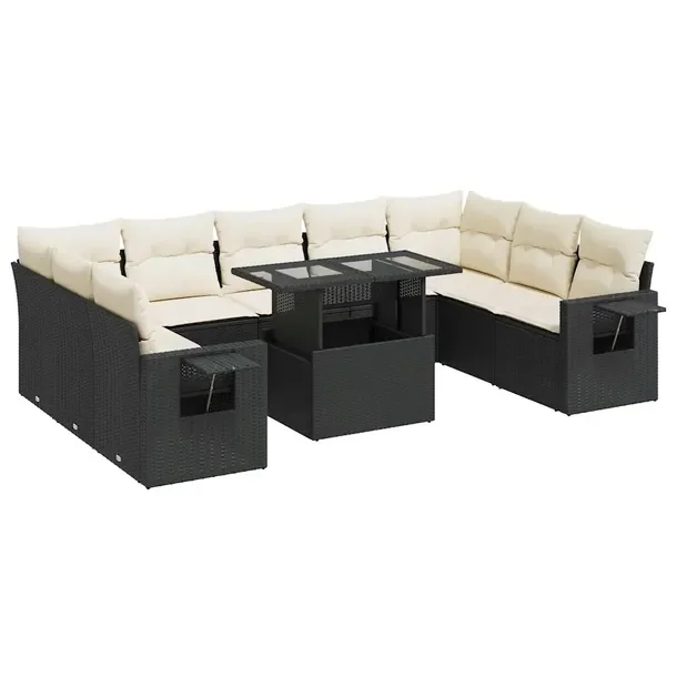 Zestaw wypoczynkowy ogrodowy czarny z poduszkami, rattan PE, 5 siedzisk, st