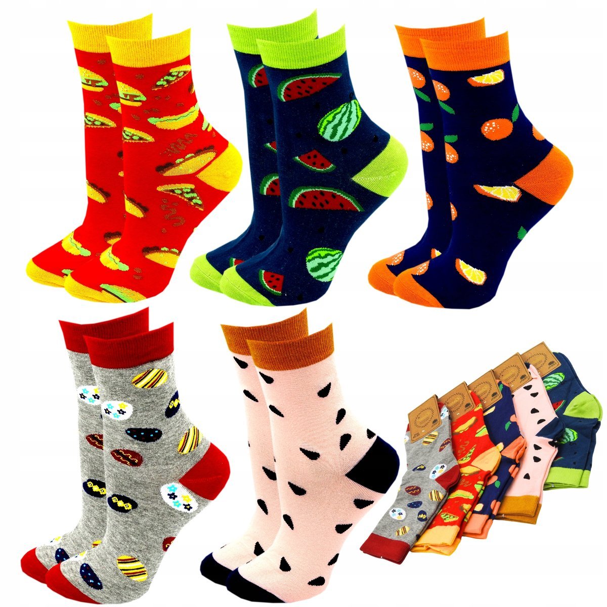 SKARPETY DAMSKIE BAWEŁNIANE SKARPETKI 5 PAR DŁUGIE KOLOROWE WYSOKIE 35-38