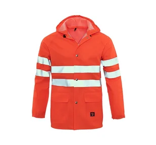 Kurtka PRZECIWDESZCZOWA z kapturem ODBLASKOWA ORANGE sztormiak ROZM 60 - Odzież robocza - miniaturka - grafika 1