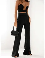 Spodnie damskie - Dopasowane spodnie dzwony z rozporkiem TAYTUM - czarne - miniaturka - grafika 1