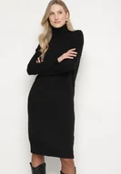 Sukienki - Czarna Dzianinowa Sukienka z Bawełną o Prostym Kroju z Golfem Tesala - miniaturka - grafika 1