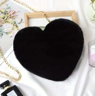 Torebki damskie - Gotycka Torebka Futrzana Czarne Serce Torba Na Ramię Serduszko Prezent - miniaturka - grafika 1