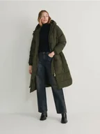 Płaszcze damskie - Reserved - Płaszcz z wiązanym paskiem - zielony - miniaturka - grafika 1