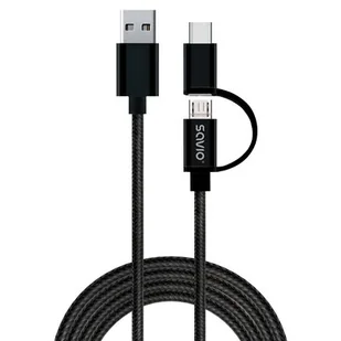 Savio Kabel USB microUSB/USB typ C 1m - Kable USB - miniaturka - grafika 1