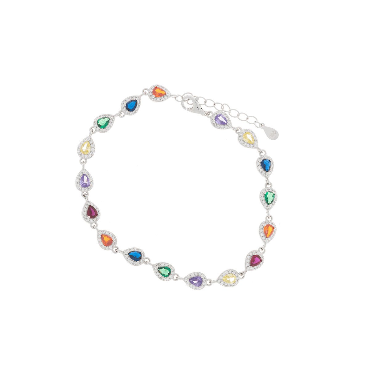 Srebrna 925 bransoletka z kolorowymi kamieniami w kształcie łezek