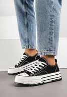 Trampki damskie - Czarne Trampki na Grubej Podeszwie pod Kostkę Adsoria - miniaturka - grafika 1