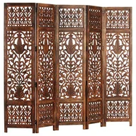 Parawany - Parawan 5-panelowy, rzeźbiony, brąz, 200x165 cm, drewno mango kod: V-285335 + Sprawdź na SuperWnetrze.pl - miniaturka - grafika 1
