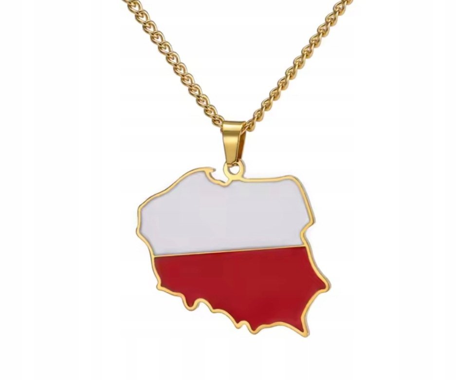Patriotyczny Naszyjnik wisiorek Mapa Polski Flaga Polski Złoty Polska