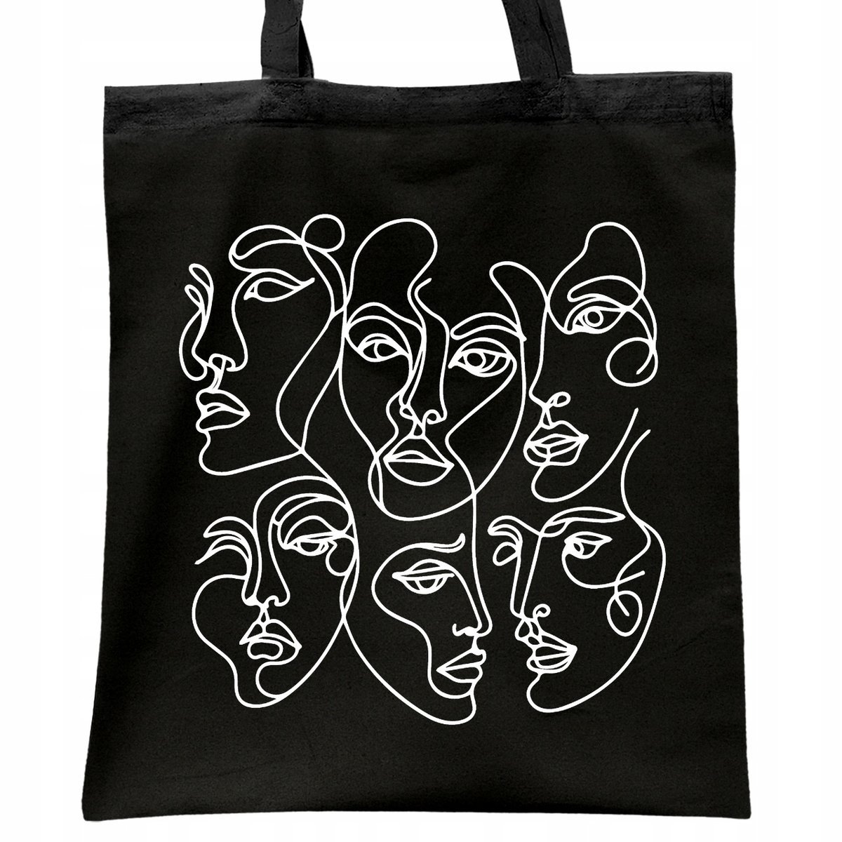 Torba bawełniana czarna na zakupy Twarze One Line Art Sztuka