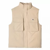 Koszulki sportowe damskie - Damski bezrękawnik puchowy Guess Aurlie SL Puffer Overshirt - beżowy - GUESS - miniaturka - grafika 1