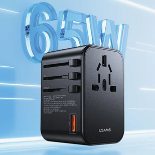 USAMS Adapter siec 1xUSB+2xUSB-C T62 65W 4w1 US/AU/EU/UK czarny/black CC199TC01 (US-CC199) Univesal Travel Charger - Ładowarki do telefonów - miniaturka - grafika 14