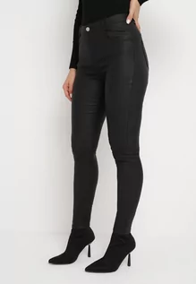 Spodnie damskie - Czarne Spodnie Skinny z Imitacji Skóry Amarael - grafika 1