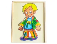 Zabawki interaktywne dla dzieci - Ubieranka drewniana chłopiec sznurki NAWLEKANIE 46 - miniaturka - grafika 1