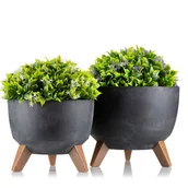 Donice - DONICZKI NA NÓŻKACH zestaw donic MISA nowoczesna beton na kwiaty zioła x2 - miniaturka - grafika 1