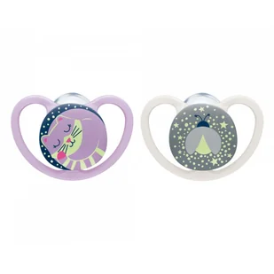NUK Space Night smoczek silikonowy uspokajający świecący w ciemności 6-18m 2 sztuki [736619B] 1149932 - Smoczki uspokajające - miniaturka - grafika 1