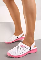 Klapki i japonki damskie - Biało-Różowe Klapki Piankowe z Wycięciami i Paskiem na Piętę Rissamae - miniaturka - grafika 1