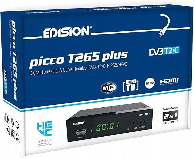Dekoder Edision picco T265 plus czarny DVB-T2/C H.265/HEVC do tv