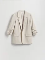 Marynarki i żakiety damskie - Reserved - Marynarka z marszczonymi rękawami - beżowy - miniaturka - grafika 1