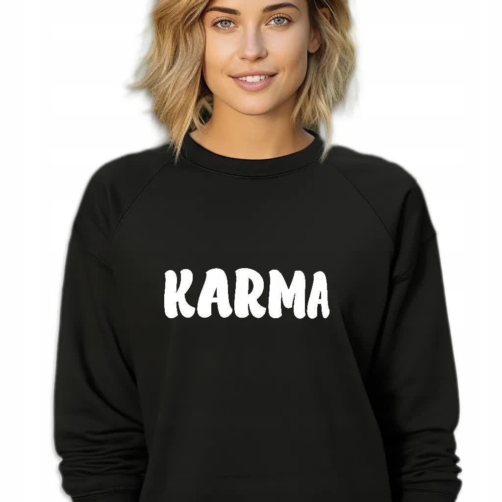 Czarna Bluza Damska Dresowa KARMA Stylowa Modna Wzory Rozmiar M