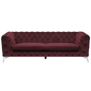Sofy i kanapy - Beliani 3-osobowa sofa welur ciemnoczerwona SOTRA - miniaturka - grafika 1