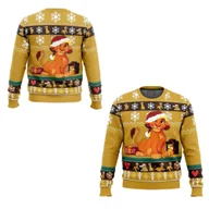 Swetry męskie - Młody Simba Król Lew Brzydki świąteczny sweter Prezent Święty Mikołaj Sweter Męski 3D Jesienno-Zimowa Bluza Dorosły-XXXL EL zipper-057 - miniaturka - grafika 1