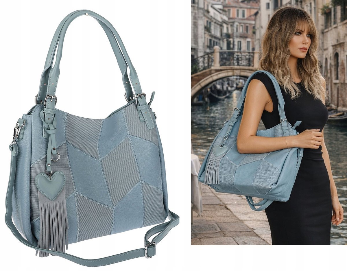 Torebka Damska Listonoszka Worek Shopper Torba na Ramię MC674 Niebieska