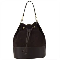 Plecaki worki - Borse in Pelle Torebka ze skóry naturalnej licowej i zamszowej worek brąz czekolada - miniaturka - grafika 1