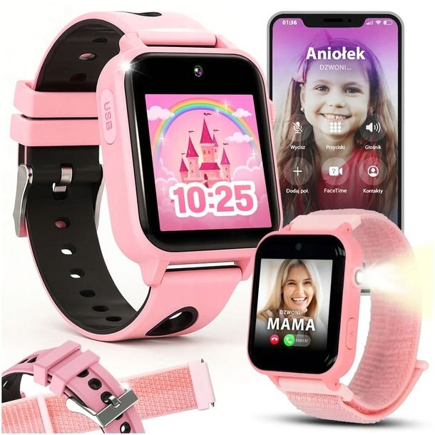 Smartwatch dla Dzieci Zegarek Dziecięcy - Gry Rozmowy Menu Polskie Kroki 2G