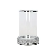 Świeczniki - Lampion szklany glamour z cyrkoniami 14 x 14 x 21 cm srebrny - miniaturka - grafika 1