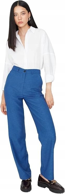 TRENDYOL NIEBIESKIE ELEGANCKIE SPODNIE PROSTE Z WYSOKIM STANEM 42 6BA