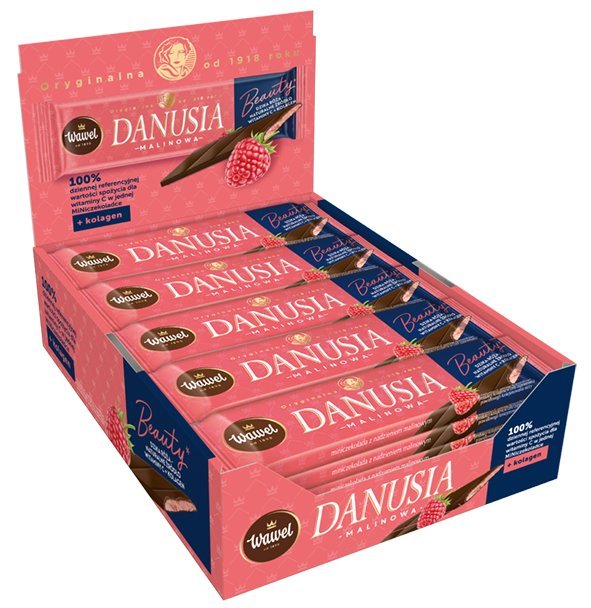 Display MINIczekolada Baton Danusia Malinowa Beauty Wawel 39g x 35 sztuk