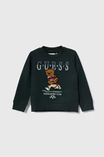Bluzy dla chłopców - Guess bluza bawełniana dziecięca kolor zielony z aplikacją - grafika 1