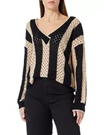 Swetry damskie - Sisley Damski sweter z dekoltem w serek L/S 1142L400C Sweater, czarny i beżowy 901, M - miniaturka - grafika 1