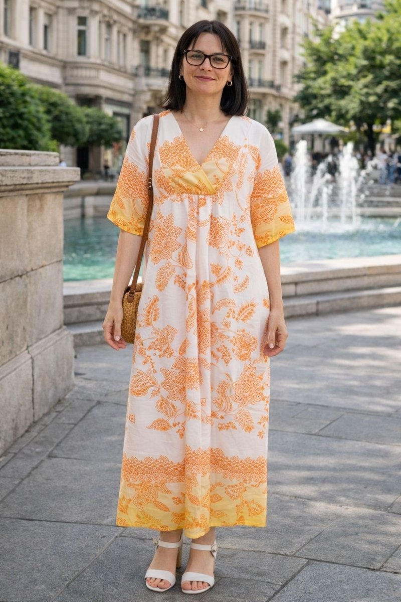 Sukienka damska boho V-neck lekka wiskoza len Made in Italy Uni