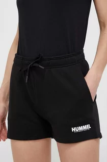 Spodenki damskie - Hummel szorty bawełniane kolor czarny gładkie medium waist - grafika 1