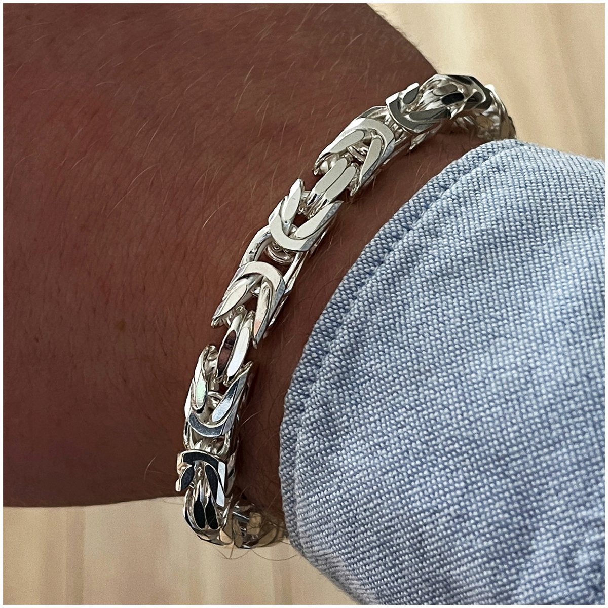 Elegancka Srebrna Bransoletka Męska Splot Królewski Szeroka 7 Mm + Gratisy