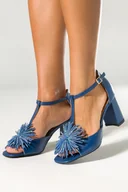 Sandały damskie - Granatowe sandały skórzane damskie na słupku t-bar z zakrytą piętą ozdoba z cyrkoniami PRODUKT POLSKI Casu 2758-245 - miniaturka - grafika 1