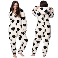 Piżamy damskie - PIŻAMA ONESIE Kigurumi Kombinezon Przebranie Kostium CZARNE SERDUSZKA [ONESIE1] - miniaturka - grafika 1