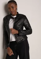 Kurtki damskie - Czarna Kurtka Typu Ramoneska Ozdobiona Przeszyciami Elianea - miniaturka - grafika 1