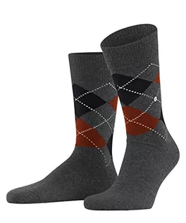 Skarpetki męskie - Burlington Męska Tweed Argyle zrównoważona bawełna półwysoka z wzorem w kratkę 1 para skarpet, czarny (New Charcoal Mel. 3971), 40-46 - grafika 1