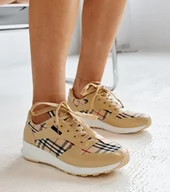 Sneakersy damskie - Beżowe sneakersy w kratkę Afifah-37 - miniaturka - grafika 1