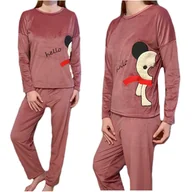 Piżamy damskie - Piżama damska welurowa brudny róż długie spodnie hello XL - miniaturka - grafika 1