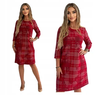 CZERWONA ŚLICZNA PROSTA SUKIENKA W KRATKĘ ROZMIAR 40 - Sukienki - miniaturka - grafika 1