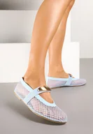 Baleriny - Niebieskie Balerinki z Transparentnej Siateczki z Paskiem i Metaliczną Aplikacją Isorine - miniaturka - grafika 1