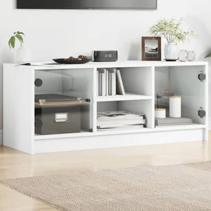 vidaXL Szafka pod telewizor ze szklanymi drzwiami biała 102x37x42 cm - Szafki RTV - miniaturka - grafika 1