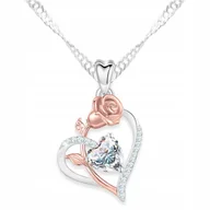 Naszyjniki - Naszyjnik Srebrny Białe Serce Kryształ Kwiat Róża Pozłacana SREBRO 925 - miniaturka - grafika 1