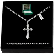 Naszyjniki męskie - MĘSKI SREBRNY ŁAŃCUSZEK ANKIER + ZAWIESZKA KRZYŻYK 925 PREZENT DLA KUZYNA - Golden Celebrity - miniaturka - grafika 1