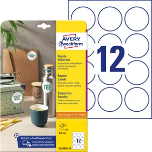 Avery Zweckform Etykiety papierowe 60mm okrągłe ZWECKFORM usuwalne białe 10 ark 120 etykiet /6226REV-10/ ZW700 - Etykiety do drukarek - miniaturka - grafika 1